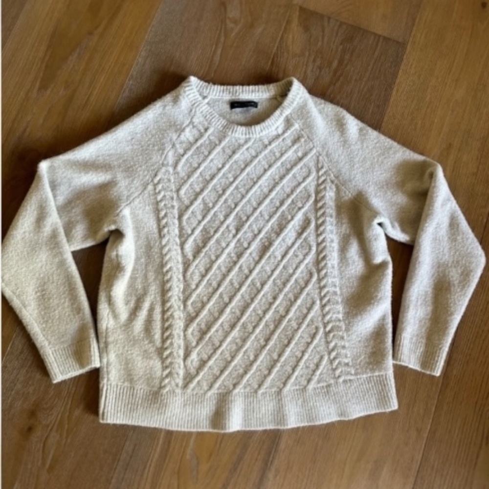 TREASURE & BOND Cable Knit Crewneck Sweater Egret 2XL Men’s Classic Cozy - Picture 4 of 6